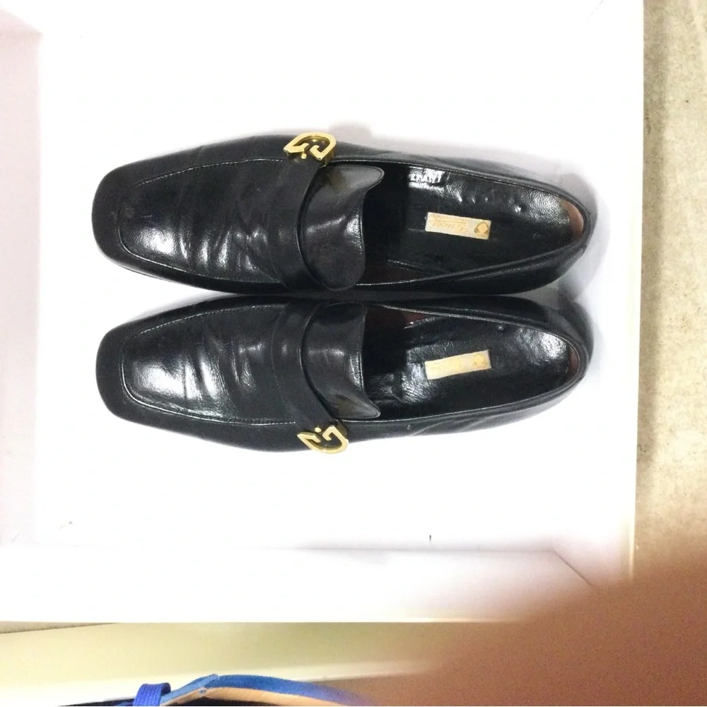 Gucci Black Leather Men's Oxford Loafers with Gold Hardware